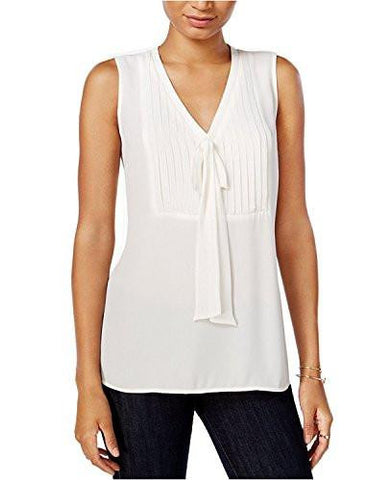 Pleated TieNeck Blouse XLarge, Egret