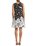 Taylor Dresses Positive Negative Floral Border Scuba Fit And Flare Dress, Black/White, 4