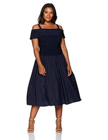 Jessica Howard Plus Size Off The Shoulder Fit And Flare Dress, Navy, 24W