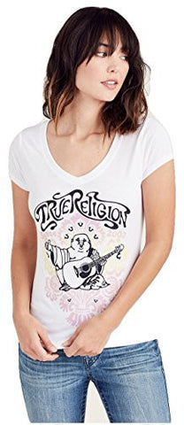 True Religion Damask Buddha Rounded V Neck Tee Tshirt In White Medium, White