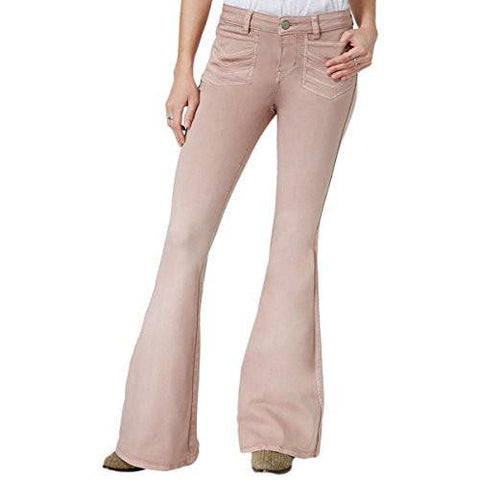 Flare Leg Solid Bell Bottom Jeans Pink 25