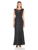 Extended Cap Sleeve Gown With Mesh Inset, Black/Silver, 10