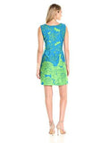 Fit And Flare Sketched Rose Print Scuba Dress, Azure Lime, 10