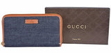 Denim And Leather Zip Around Wallet Clutch Bluetan