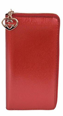 Red Gg Charm Shine Lovely Zip Around Wallet