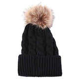 Hat, Winter Warm Knitted Wool Hemming Pom Pom Hat Cap Black