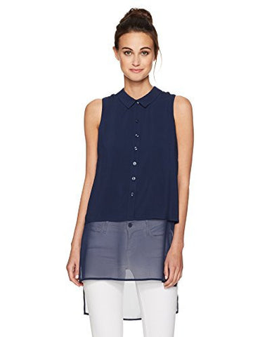 Chiffon Shirttail Sleeveless Shirt Dark Navy Xsmall