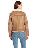 Faux Shearling Assymetrical Motorcycle Jacket, Tan, M