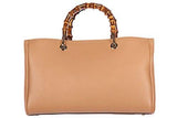 Leather Handbag Shopping Bag Purse Bamboo Beige