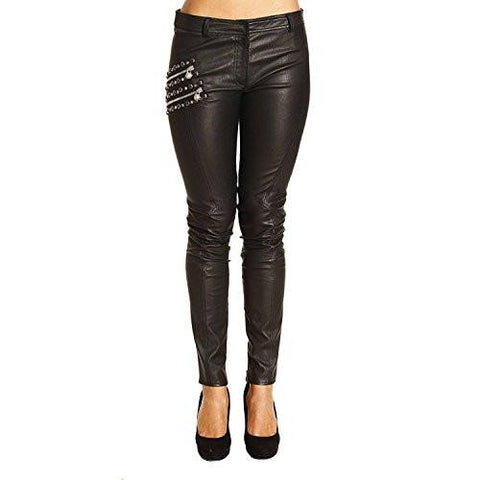 Studded Leather Pant With Zip, It 44, Black