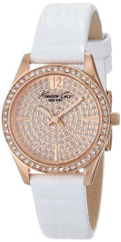 Kenneth Cole New York Kc2844 Classic Rose Gold Case Stone Dial Bezel White Strap Watch