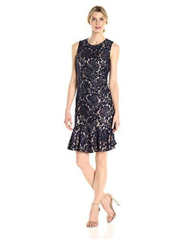 Sleeveless Dress Peplum Hem, Navy, 12