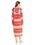 Long Hooded Sueded Micro Fleece Lounger, Red/Print, Small