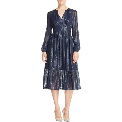Michael Michael Kors Metallic Chiffon Casual Dress Navy 6