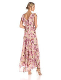 Floral Ruffle Shoulder Chiffon Maxi, Vintage Plum, 8