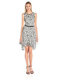Hankie Hem Lacey Applique Fit And Flare Dress, Ivory/Black, 12