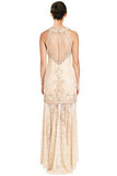 Embellished Lace Illusion Yoke Halter Evening Gown Dress
