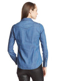 Color Block Chambray Annie Denim Shirt, Medium Stone Wash, XLarge