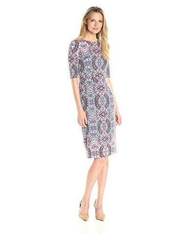 Byzantine Shield Jersey Midi Sheath, Shwt/Aqua, 14