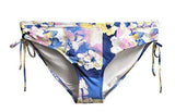 Printed Side Tie Bikini Bottoms Black White Size Medium Small Floral Navy Multi