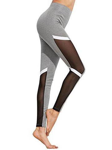 Sweatyrocks Color Block High Waisted Mesh Athletic Leggings For Yoga Gym Workout S