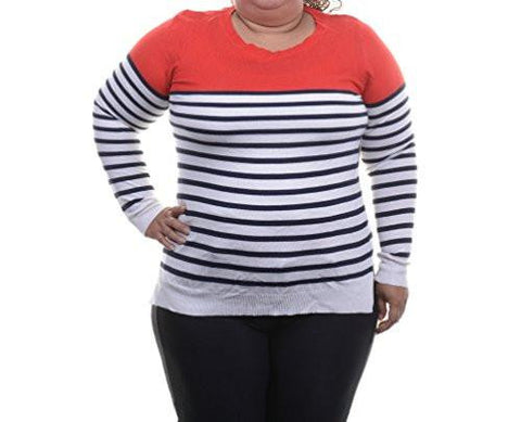 White Black Striped Pullover Sweater Red Size M