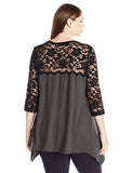 Plus Size LaceYoke Flare Top, Black/Heather Gray, 3X