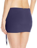 Side Shirred Skirted Bikini Bottom Navy Large
