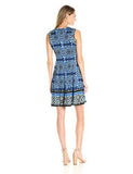 Maggy London Printed Scuba Fit And Flare, Black/Blue, 6