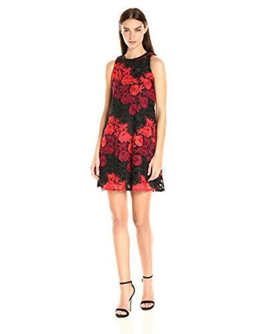 Chemical Burnout Lace Swing Dress, Scarlet Wine Black, 8