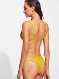 Sweatyrocks Burgundy Plain Wire Free High Leg Triangle Bralette Bikini Large Yellow