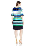 Plus Size Stripe Shift Dress, Green/Navy, 18W