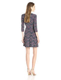 Taylor Dresses 3/4 Sleeve Printed V Neck Wrap Dress, Navy/Mulberry, 6