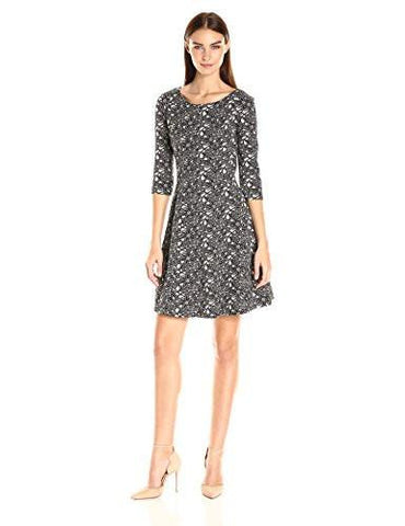 Taylor Dresses Novelty Jacquard Fit And Flare Dress, Black/Ivory, 6