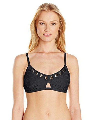 Kenneth Cole York Tough Luxe Crochet Stripe Bra Bikini Top With Key Hole Black Large