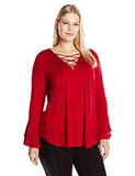 Plus Size Flare Sleeve LaceUp Top, Red, 2X