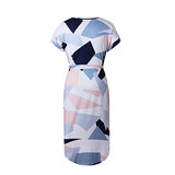 Ecowish Summer Vneck Floral Printed Casual Slim Geometric Pattern Dress