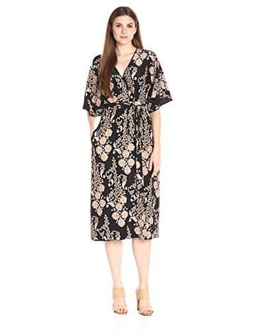 Ornate Flower Print Gown, Black, 6