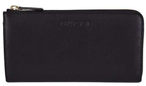 Black Calf Leather Logo Zip Around Wallet