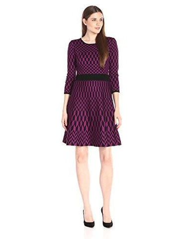 Geo Print Sweater Dress, Black/Violet, Large