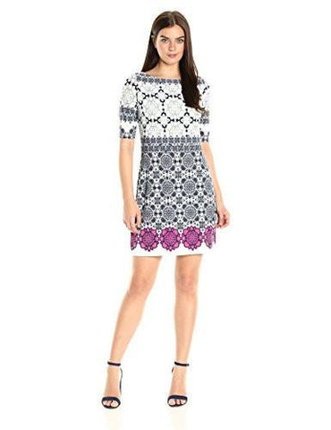 Eliza J Medallion Print Shift Dress, Pink/Navy, 10