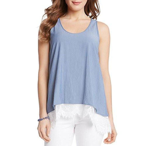 Karen By Lace Trim Scoop Neck Tank Top Blue L