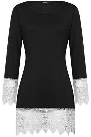 Creti Fashion Casual Lace Long Sleeve Tunic Dress T Shirt Dress