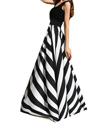 M2Mo Stylish Stripe Oneck Sleeveless Big Hem Maxi Dress 1 Us Xl