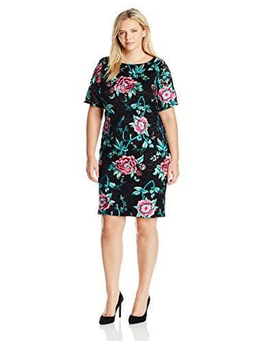 Eliza J Plus Size Elbow Sleeve Lace Sheath, Black, 22W