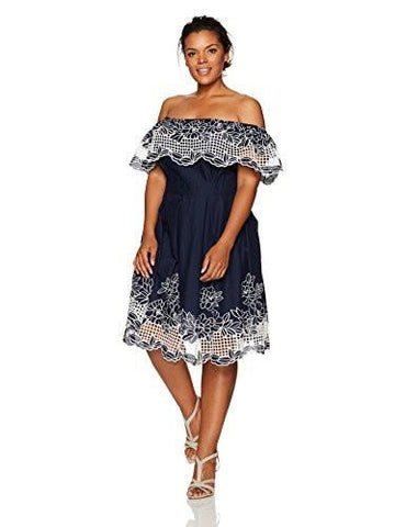 Plus Size Off The Shoulder Pop Over Dress, Navy, 18W