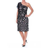 S Embellished One Shoulder Cocktail Dress Black 2