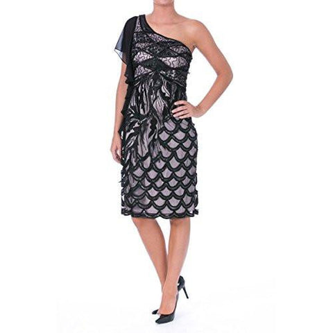 S Embellished One Shoulder Cocktail Dress Black 2