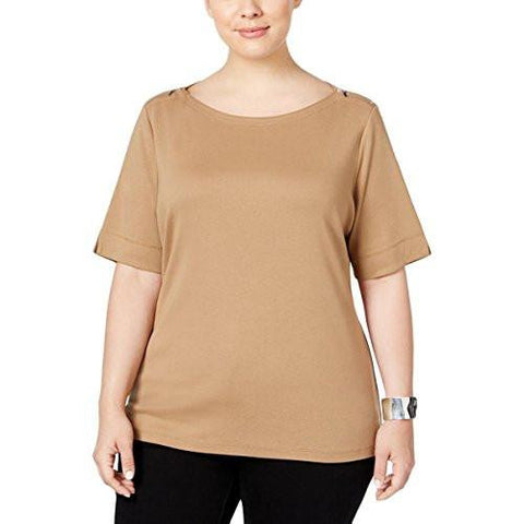 Plus BoatNeck Solid Casual Top Beige 0X