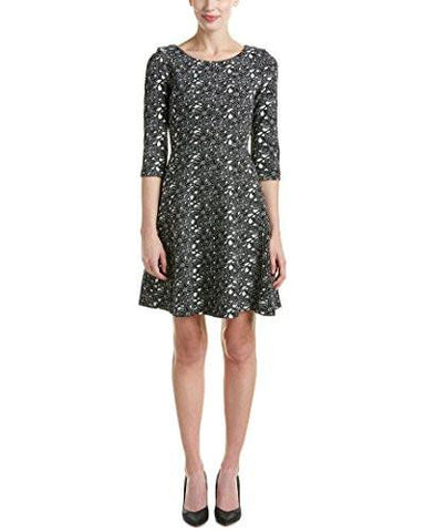 Taylor Dresses Novelty Jacquard Fit And Flare Dress, Black/Ivory, 10